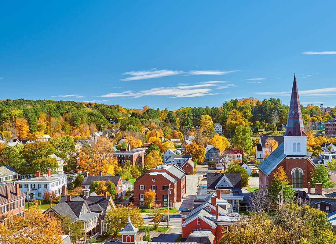 Contact - Montpelier Town Skyline at Autumn in Vermont